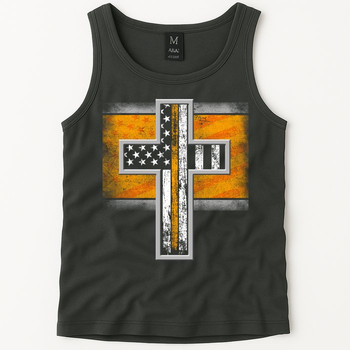 Thin Gold Line Cross Flag Support Front line Workers Tank Top