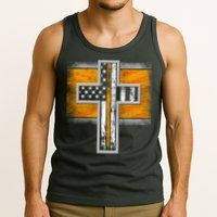 Thin Gold Line Cross Flag Support Front line Workers Tank Top