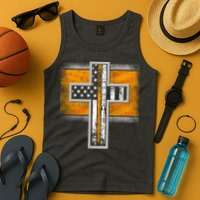 Thin Gold Line Cross Flag Support Front line Workers Tank Top