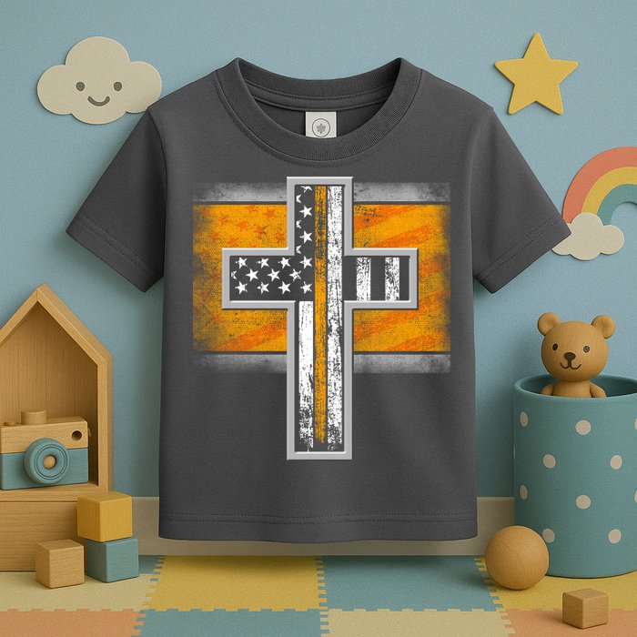 Thin Gold Line Cross Flag Support Front line Workers Toddler T-Shirt