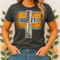 Thin Gold Line Cross Flag Support Front line Workers Womens T-Shirt