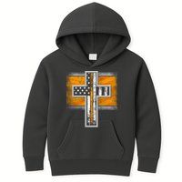Thin Gold Line Cross Flag Support Front line Workers Kids Hoodie