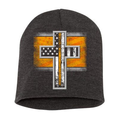 Thin Gold Line Cross Flag Support Front line Workers Short Acrylic Beanie