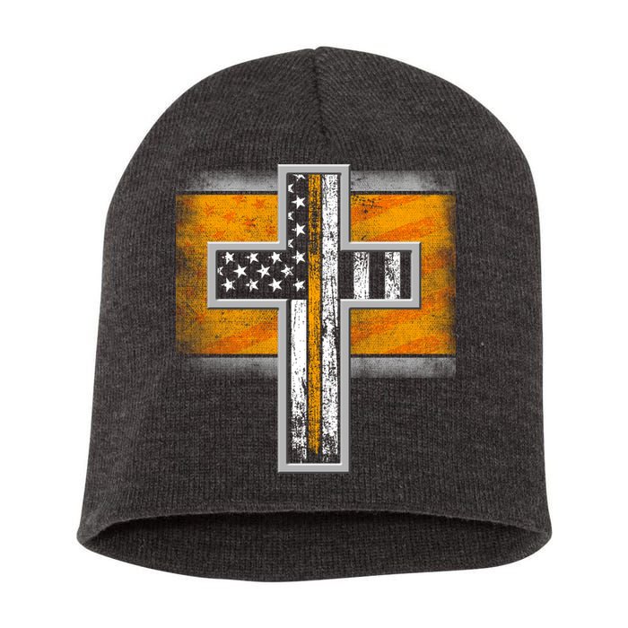 Thin Gold Line Cross Flag Support Front line Workers Short Acrylic Beanie
