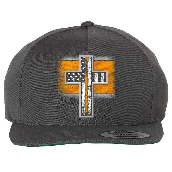 Thin Gold Line Cross Flag Support Front line Workers Wool Snapback Cap