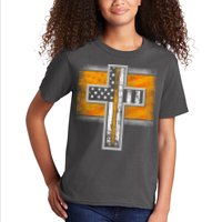 Thin Gold Line Cross Flag Support Front line Workers Kids T-Shirt