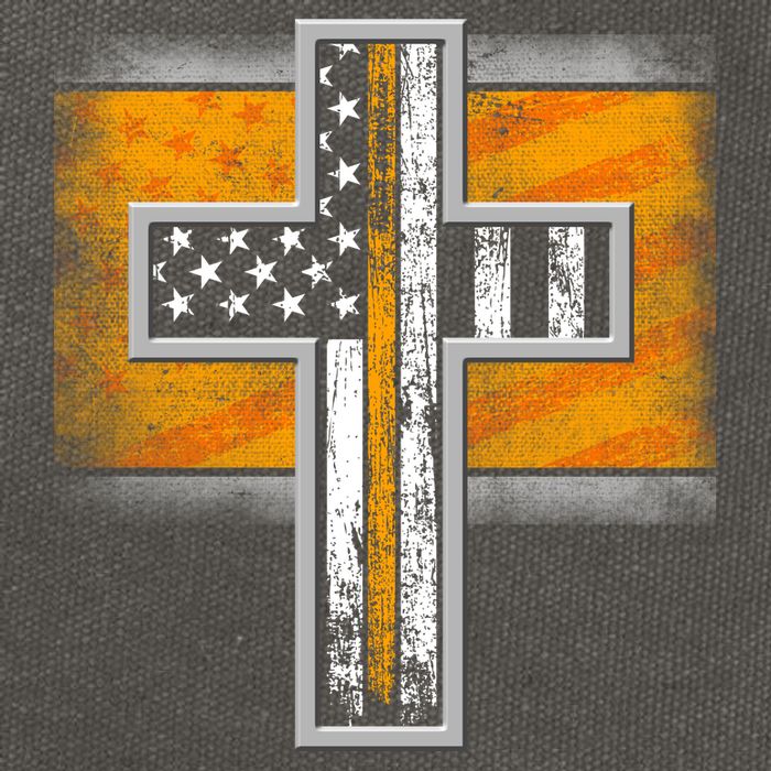 Thin Gold Line Cross Flag Support Front line Workers Cotton Canvas Backpack