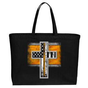 Thin Gold Line Cross Flag Support Front line Workers Cotton Canvas Jumbo Tote