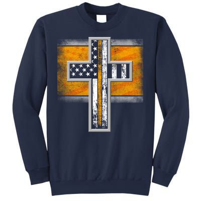 Thin Gold Line Cross Flag Support Front line Workers Sweatshirt