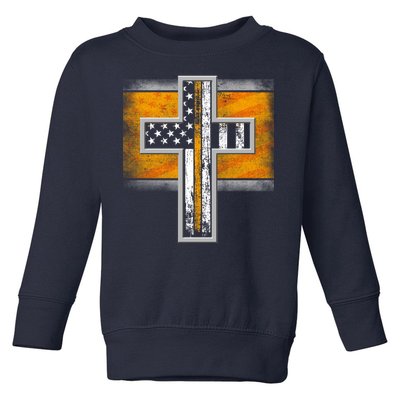 Thin Gold Line Cross Flag Support Front line Workers Toddler Sweatshirt