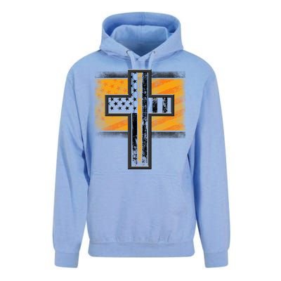 Thin Gold Line Cross Flag Support Front line Workers Unisex Surf Hoodie