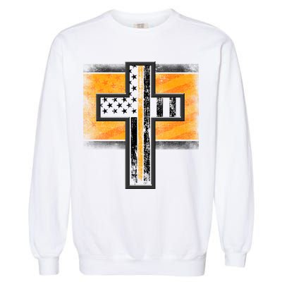 Thin Gold Line Cross Flag Support Front line Workers Garment-Dyed Sweatshirt