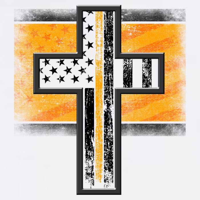 Thin Gold Line Cross Flag Support Front line Workers Garment-Dyed Sweatshirt