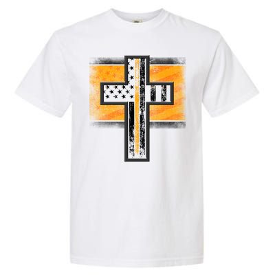 Thin Gold Line Cross Flag Support Front line Workers Garment-Dyed Heavyweight T-Shirt