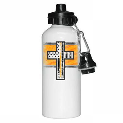 Thin Gold Line Cross Flag Support Front line Workers Aluminum Water Bottle