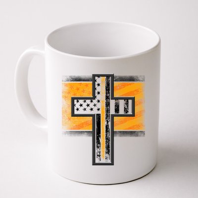 Thin Gold Line Cross Flag Support Front line Workers Coffee Mug