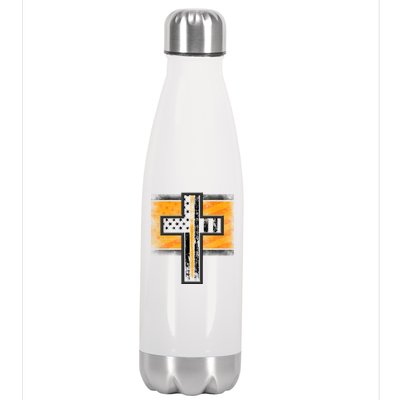 Thin Gold Line Cross Flag Support Front line Workers Stainless Steel Insulated Water Bottle