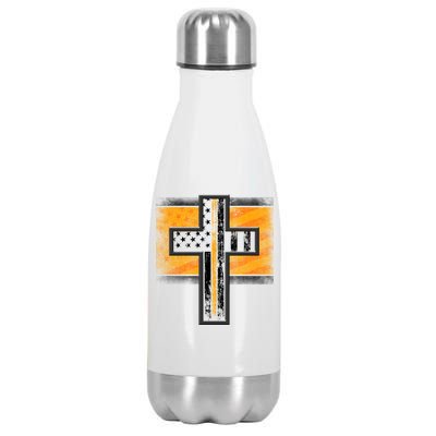 Thin Gold Line Cross Flag Support Front line Workers Stainless Steel Insulated Water Bottle