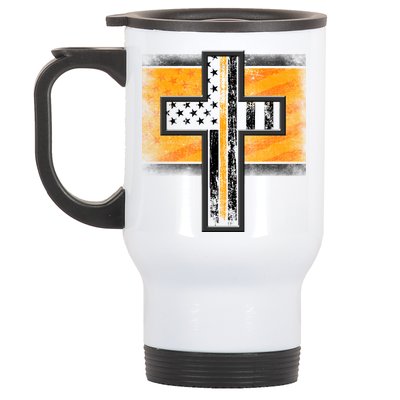 Thin Gold Line Cross Flag Support Front line Workers Stainless Steel Travel Mug