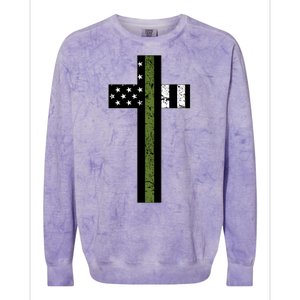 Thin Green Line Cross Military Colorblast Crewneck Sweatshirt