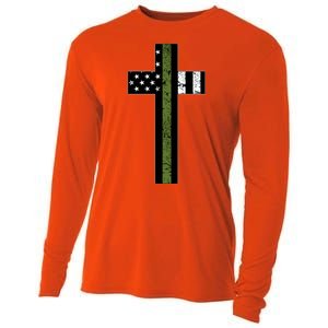 Thin Green Line Cross Military Cooling Performance Long Sleeve Crew