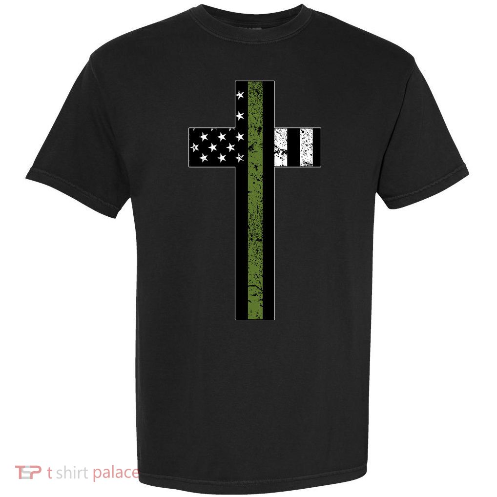 Thin Green Line Cross Military Garment-Dyed Heavyweight T-Shirt