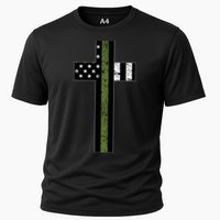 Thin Green Line Cross Military Cooling Performance Crew T-Shirt