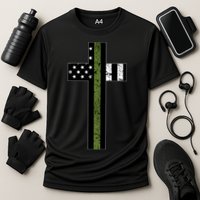 Thin Green Line Cross Military Cooling Performance Crew T-Shirt