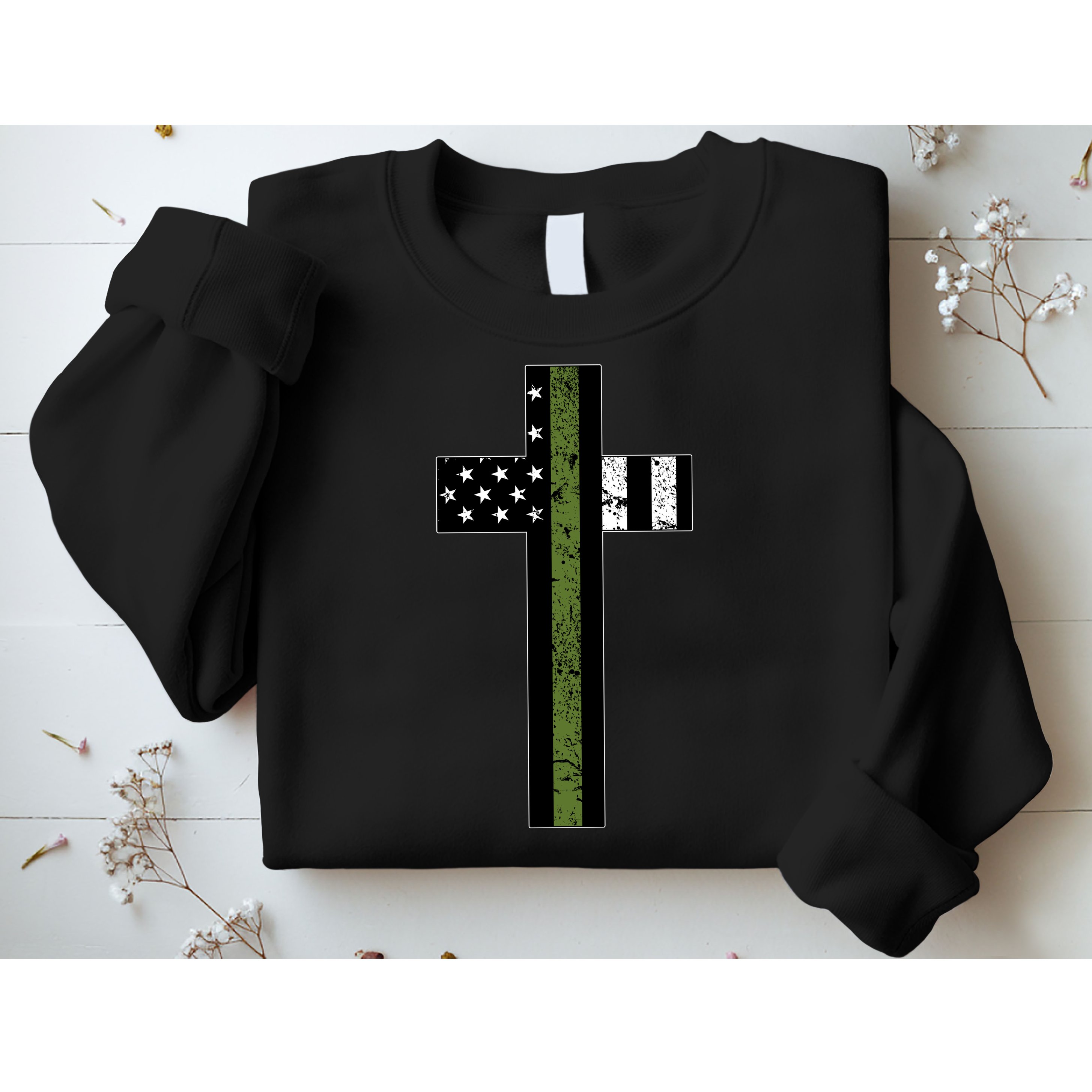 Thin Green Line Cross Military Sweatshirt