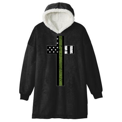 Thin Green Line Cross Military Hooded Wearable Blanket