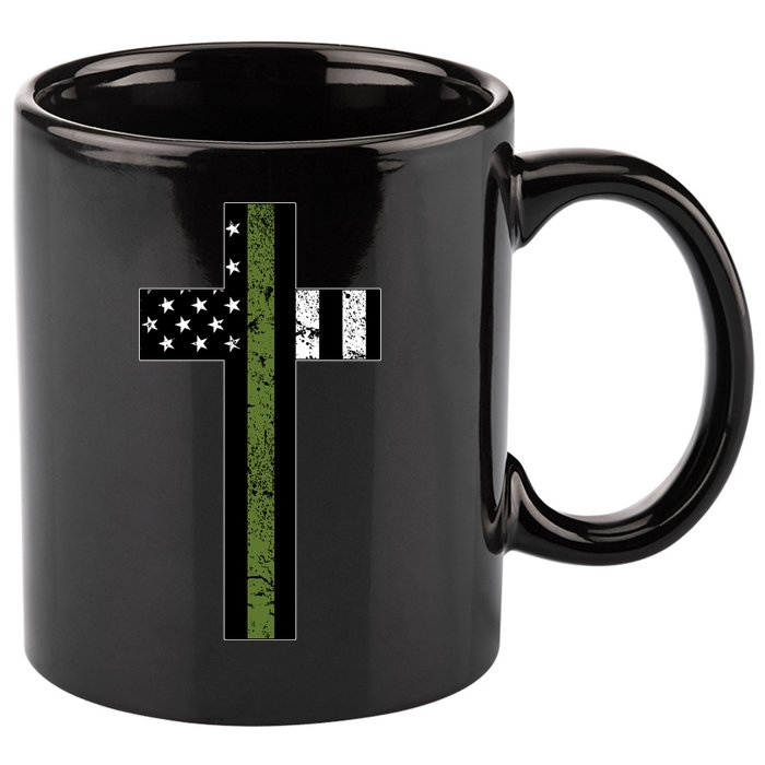 Thin Green Line Cross Military 11oz C Handle Ceramic Mug