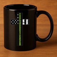 Thin Green Line Cross Military 11oz C Handle Ceramic Mug