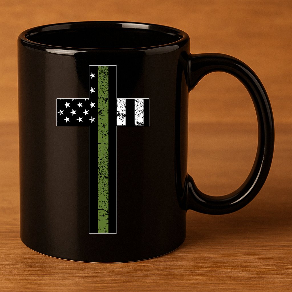 Thin Green Line Cross Military 11oz C Handle Ceramic Mug