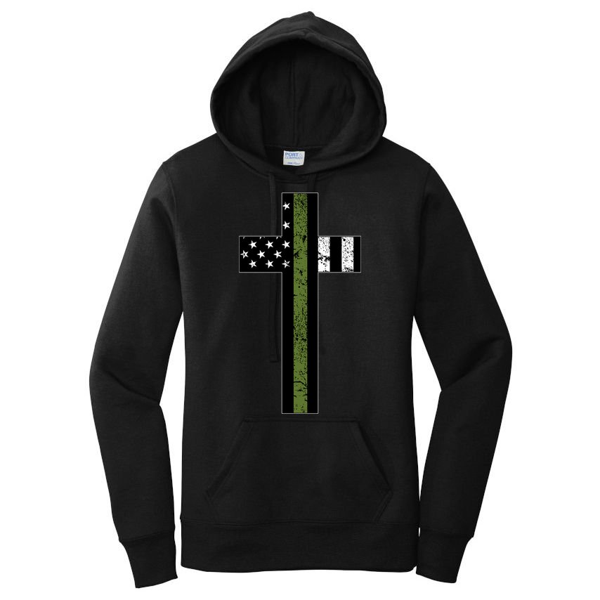 Thin Green Line Cross Military Women's Pullover Hoodie