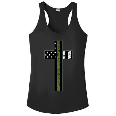 Thin Green Line Cross Military Ladies PosiCharge Competitor Racerback Tank