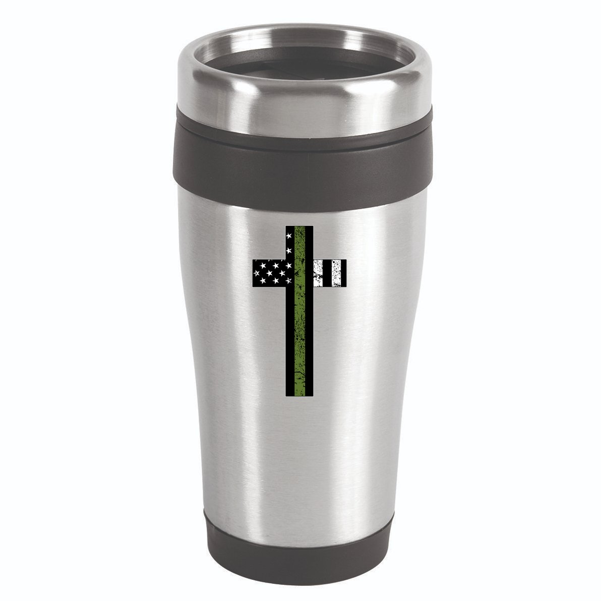 Thin Green Line Cross Military 16oz Travel Tumbler