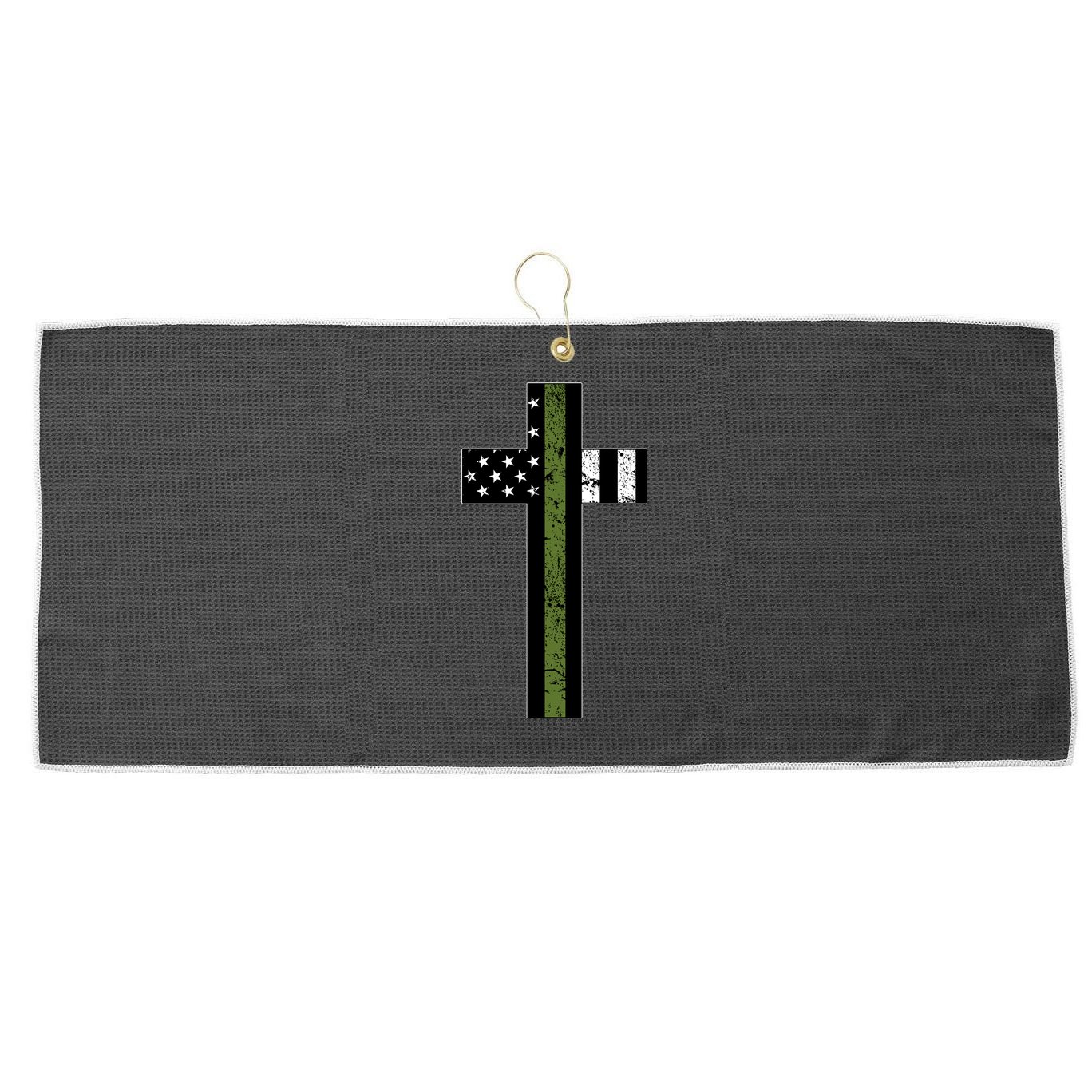 Thin Green Line Cross Military Large Microfiber Waffle Golf Towel