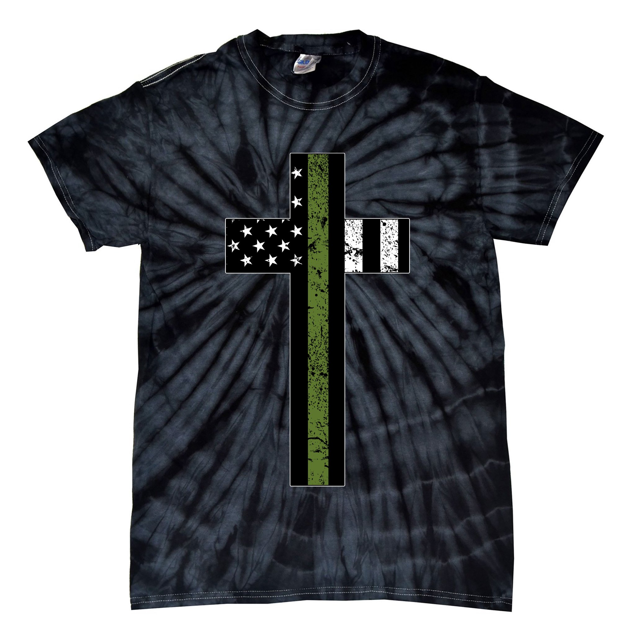 Thin Green Line Cross Military Tie-Dye T-Shirt
