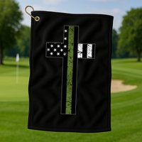 Thin Green Line Cross Military Golf Towel