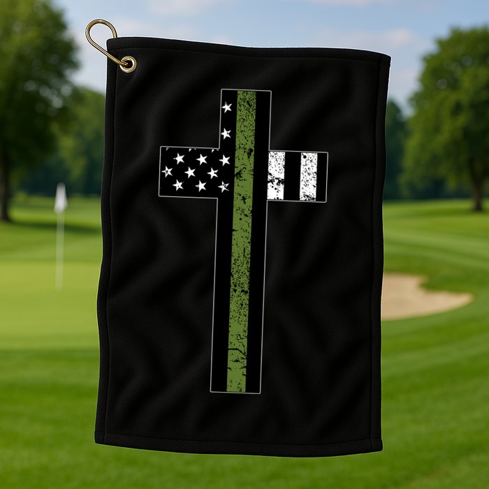 Thin Green Line Cross Military Golf Towel