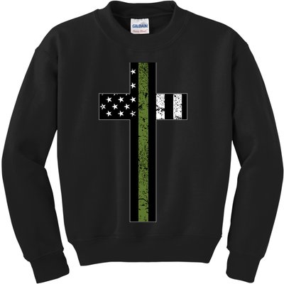 Thin Green Line Cross Military Kids Sweatshirt