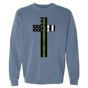 Thin Green Line Cross Military Garment-Dyed Sweatshirt