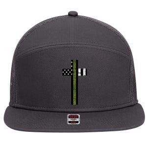 Thin Green Line Cross Military 7 Panel Mesh Trucker Snapback Hat