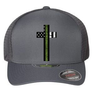 Thin Green Line Cross Military Flexfit Unipanel Trucker Cap