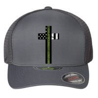 Thin Green Line Cross Military Flexfit Unipanel Trucker Cap