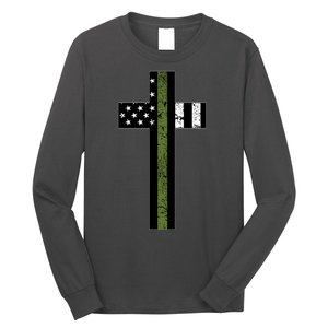 Thin Green Line Cross Military Long Sleeve Shirt