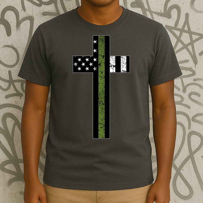 Thin Green Line Cross Military T-Shirt