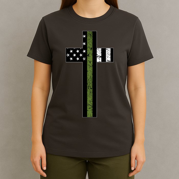 Thin Green Line Cross Military T-Shirt