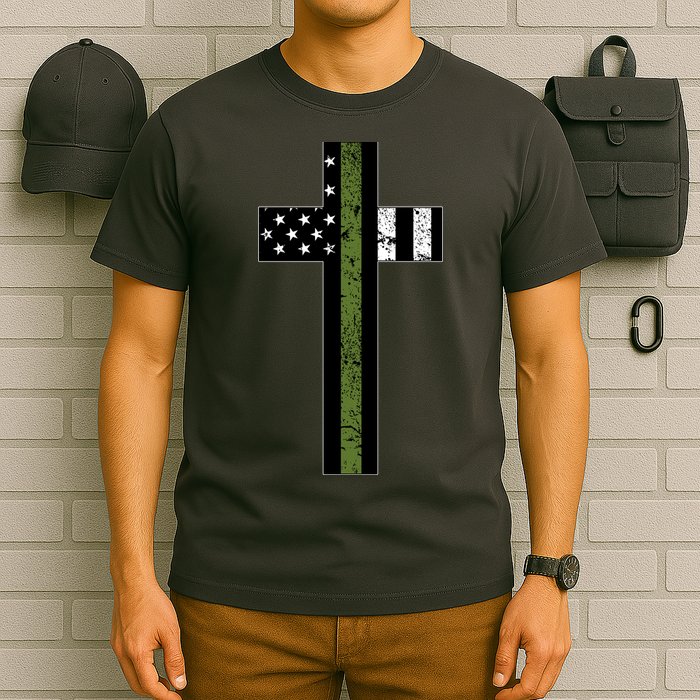 Thin Green Line Cross Military T-Shirt