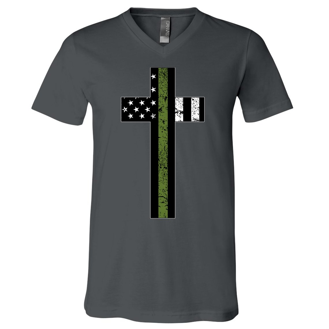 Thin Green Line Cross Military V-Neck T-Shirt